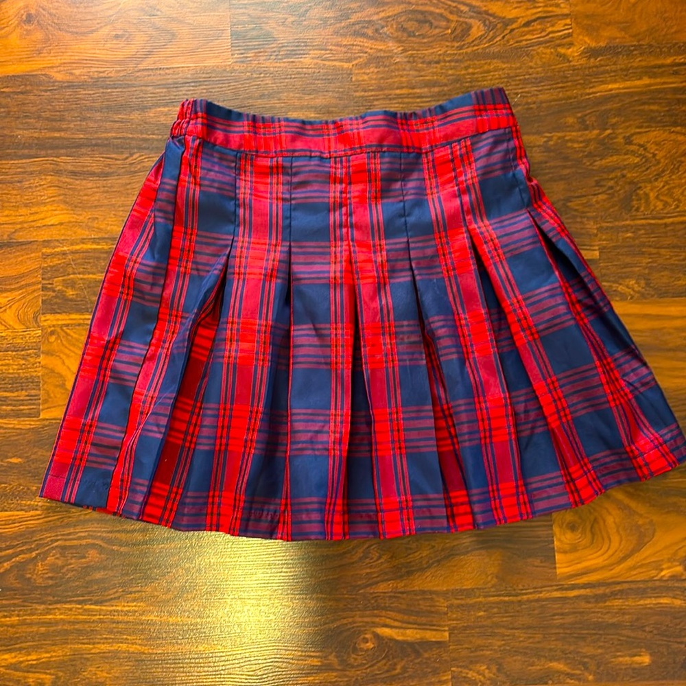 Cute Navy & Red Plaid Pleated Skirt